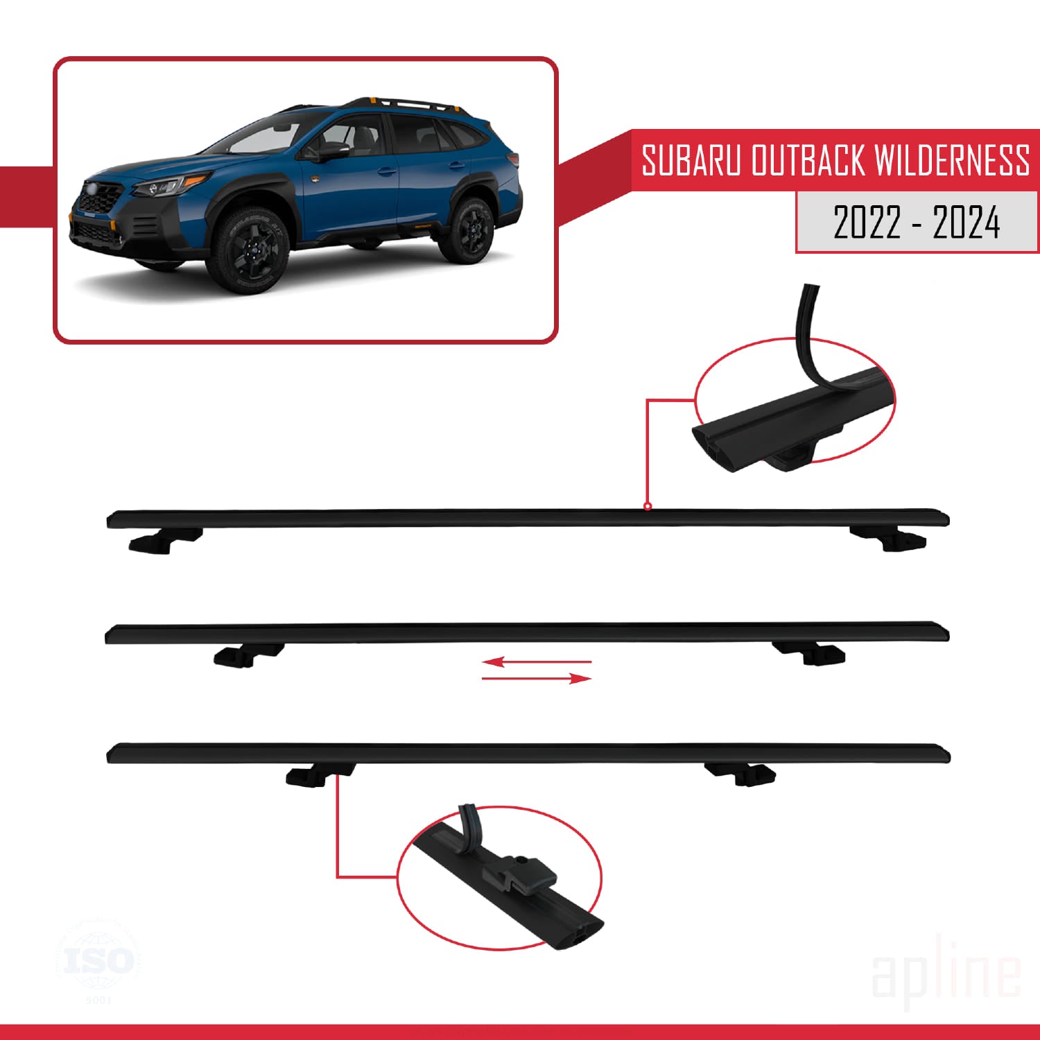Compatible avec Subaru Outback Wilderness 2022-2024 BASIC Model Barres de Toit Railing Porte-Bagages de Voiture Noir Aluminium 2 Barres