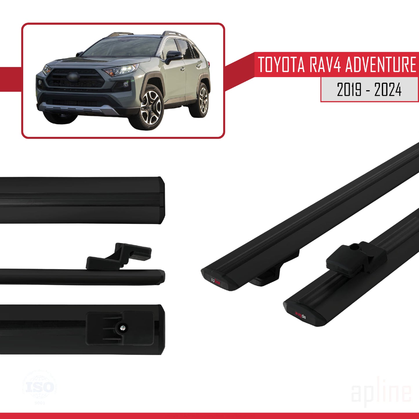 Compatible avec Toyota RAV4 Adventure 2019-2024 BASIC Model Barres de Toit Railing Porte-Bagages de Voiture Noir Aluminium 2 Barres