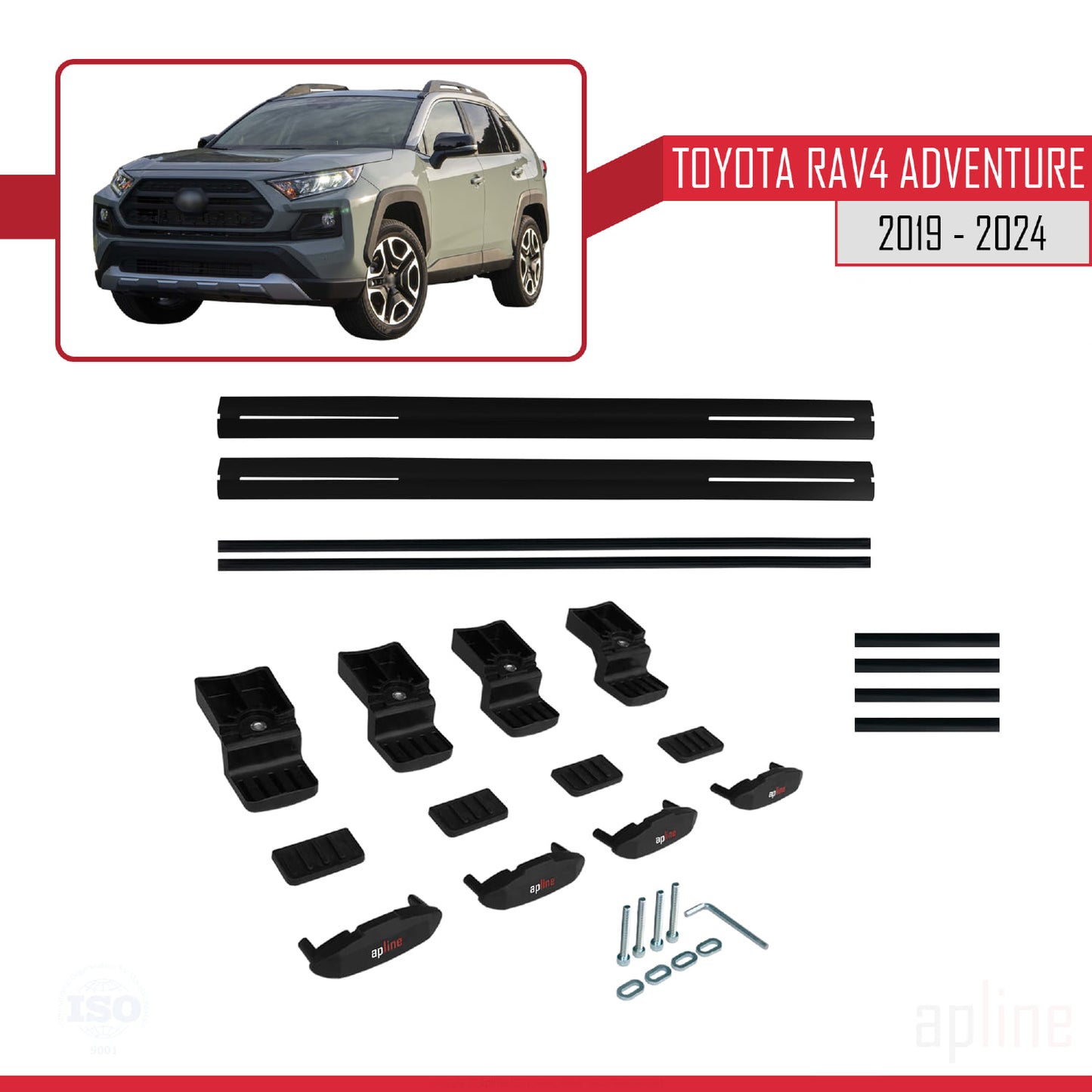 Compatible avec Toyota RAV4 Adventure 2019-2024 BASIC Model Barres de Toit Railing Porte-Bagages de Voiture Noir Aluminium 2 Barres