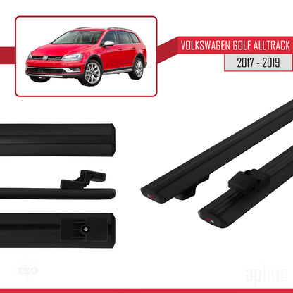 Compatible avec VW Golf Alltrack Mk7 2017-2019 BASIC Model Barres de Toit Railing Porte-Bagages de Voiture Noir Aluminium 2 Barres