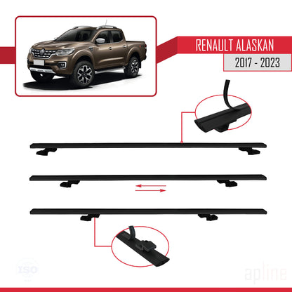 Compatible avec Renault Alaskan 2017-2023 BASIC Model Barres de Toit Railing Porte-Bagages de Voiture Noir Aluminium 3 Barres