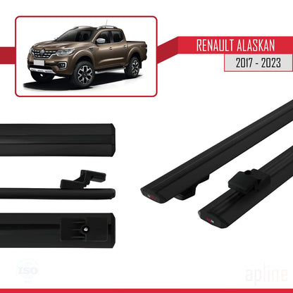 Compatible avec Renault Alaskan 2017-2023 BASIC Model Barres de Toit Railing Porte-Bagages de Voiture Noir Aluminium 2 Barres