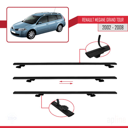Compatible avec Renault Megane Grand Tour 2002-2008 BASIC Model Barres de Toit Railing Porte-Bagages de Voiture Noir Aluminium 2 Barres