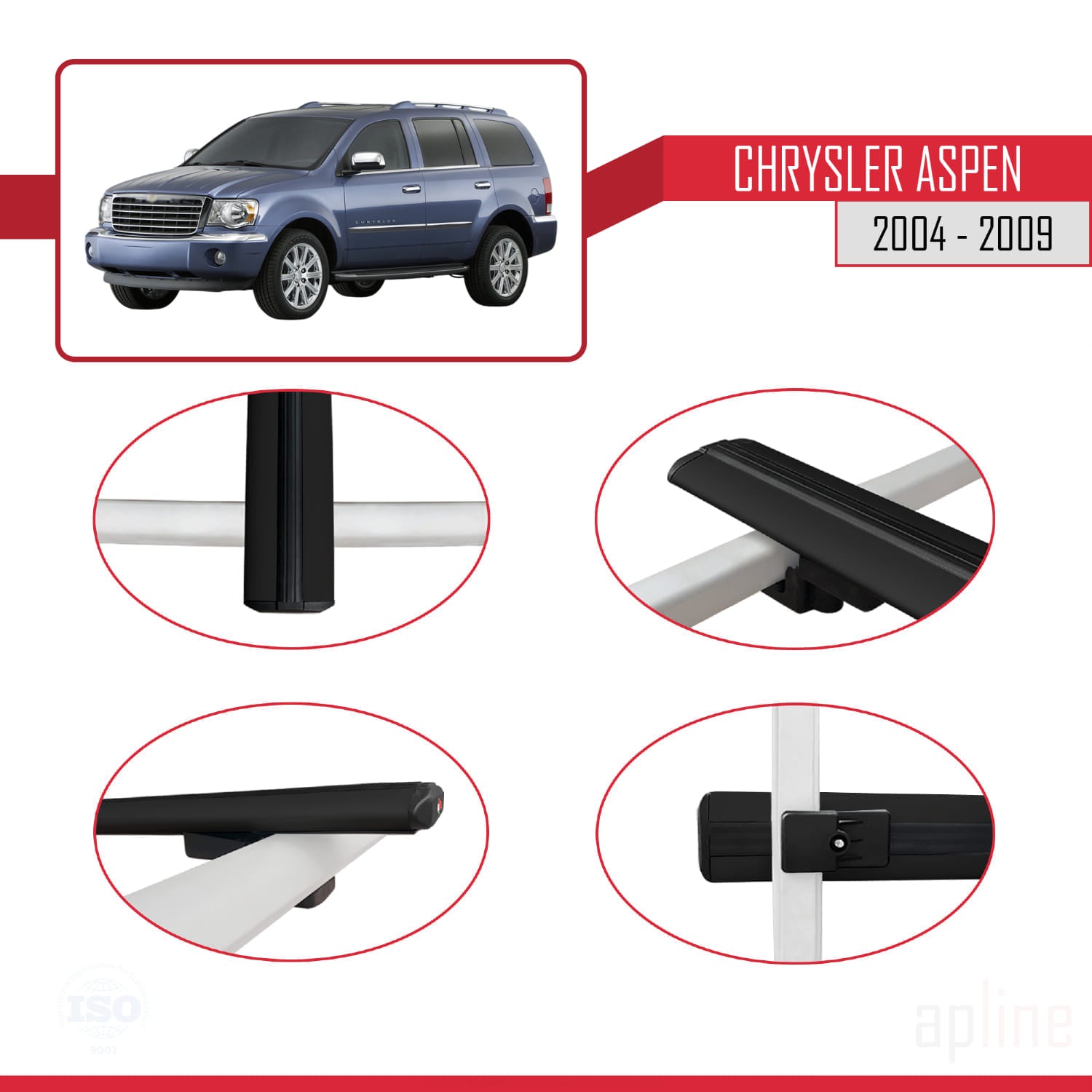 Compatible avec Chrysler Aspen 2004-2009 BASIC Model Barres de Toit Railing Porte-Bagages de Voiture Noir Aluminium 2 Barres