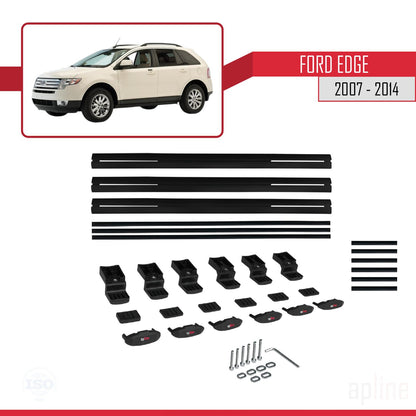 Compatible avec Ford Edge 2007-2014 BASIC Model Barres de Toit Railing Porte-Bagages de Voiture Noir Aluminium 3 Barres