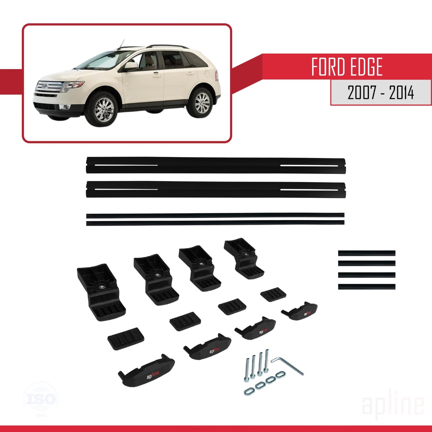 Compatible avec Ford Edge 2007-2014 BASIC Model Barres de Toit Railing Porte-Bagages de Voiture Noir Aluminium 2 Barres