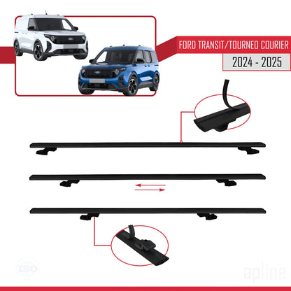 Compatible with Ford Transit/Tourneo Courier 2024-2025 BASIC Model Car Roof Rack Cross Bar Black Aluminium 4 Bars