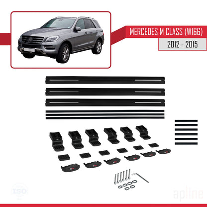 Compatible avec Mercedes M Class 3 (W166) Pre-Facelift 2012-2015 BASIC Model Barres de Toit Railing Porte-Bagages de Voiture Noir Aluminium 3 Barres