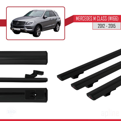 Compatible avec Mercedes M Class 3 (W166) Pre-Facelift 2012-2015 BASIC Model Barres de Toit Railing Porte-Bagages de Voiture Noir Aluminium 3 Barres