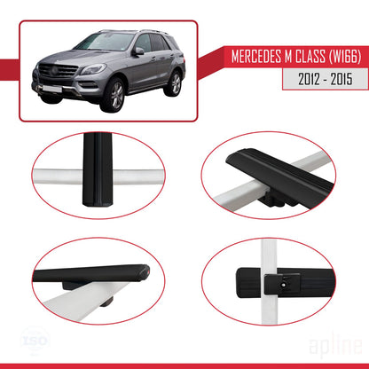 Compatible avec Mercedes M Class 3 (W166) Pre-Facelift 2012-2015 BASIC Model Barres de Toit Railing Porte-Bagages de Voiture Noir Aluminium 3 Barres