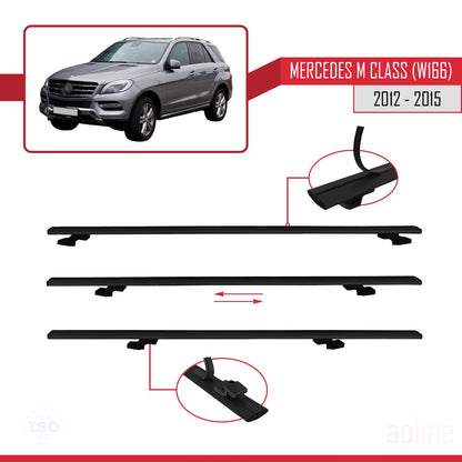 Compatible avec Mercedes M Class 3 (W166) Pre-Facelift 2012-2015 BASIC Model Barres de Toit Railing Porte-Bagages de Voiture Noir Aluminium 2 Barres