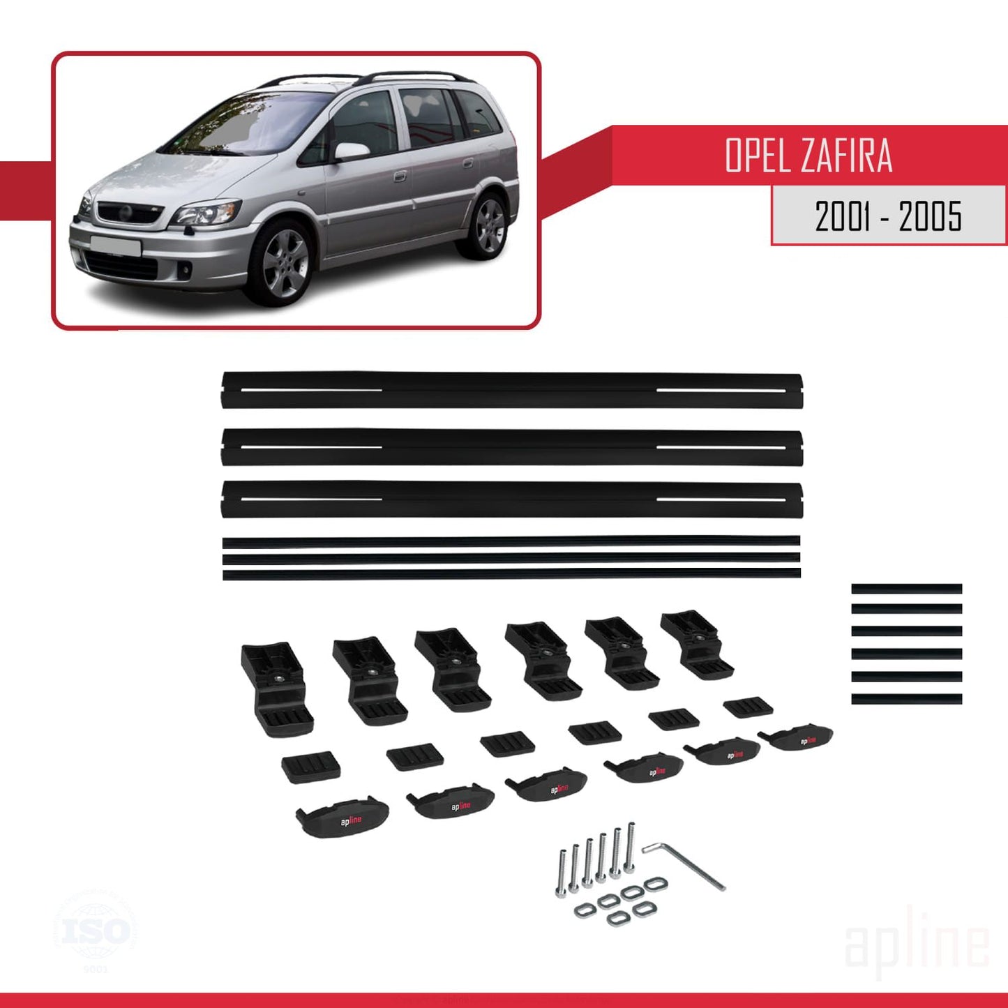 Compatible with Opel Zafira A (T98) 2001-2005 BASIC Model Car Roof Rack Cross Bar Black Aluminium 3 Bars