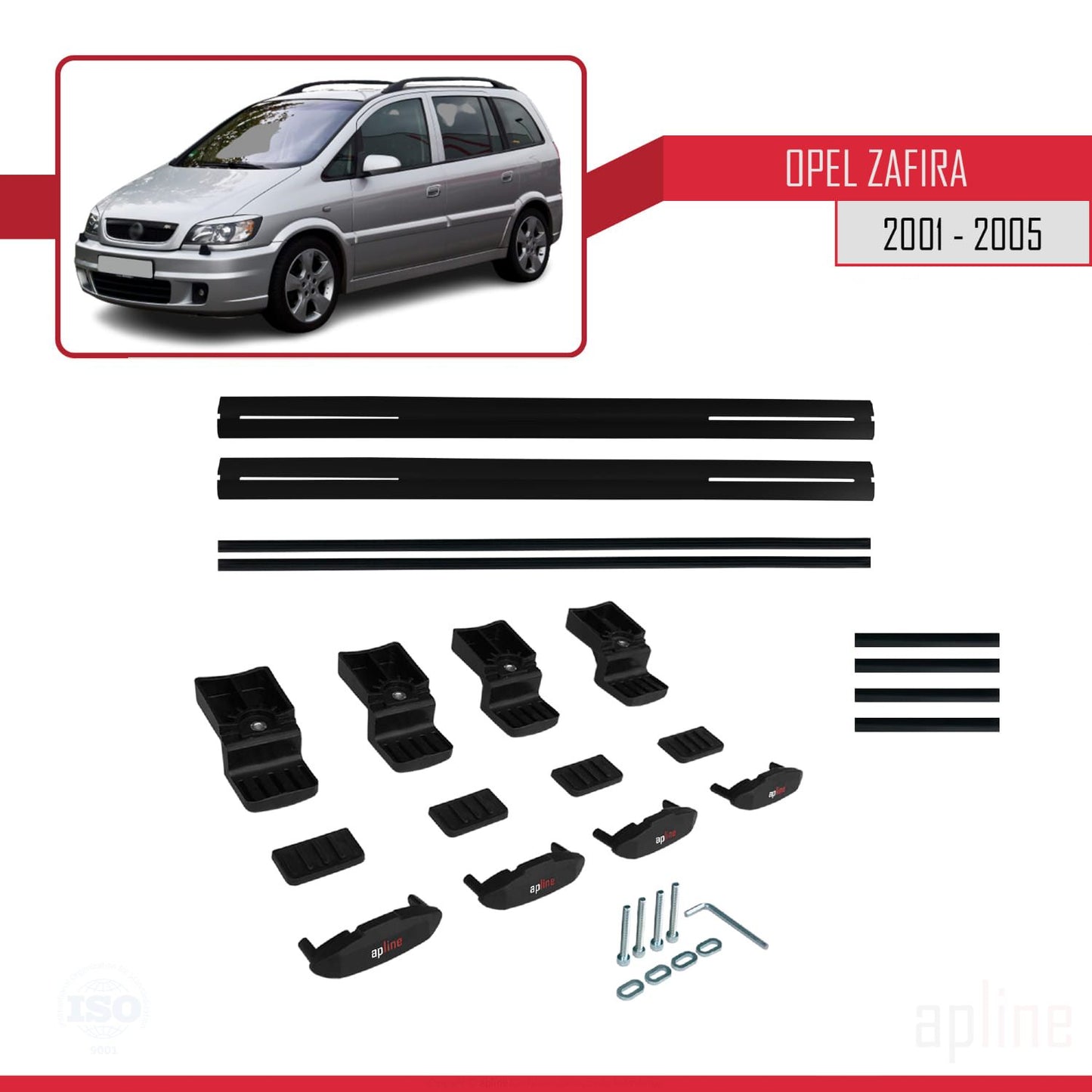 Compatible with Opel Zafira A (T98) 2001-2005 BASIC Model Car Roof Rack Cross Bar Black Aluminium 2 Bars