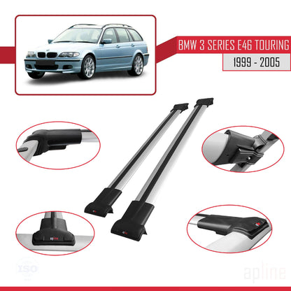 Compatibile con BMW Serie 3 (E46) Touring 1999-2005 Modello FLY Barre portatutto per auto Portapacchi in alluminio grigio 2 barre