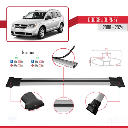 Compatible avec Dodge Journey 2008-2024 FLY Model Barres de Toit Railing Porte-Bagages de Voiture Gris Aluminium 3 Barres