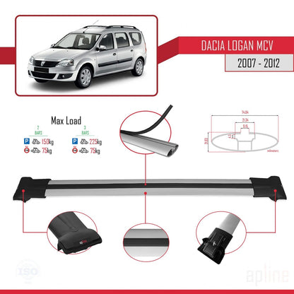 Compatible avec Dacia Logan 2 MCV (K52) 2007-2012 FLY Model Barres de Toit Railing Porte-Bagages de Voiture Gris Aluminium 2 Barres
