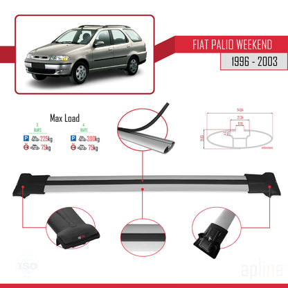 Compatibile con Fiat Palio (178) Weekend 1996-2003 Modello FLY Barre Portatutto Railing Portapacchi Auto Alluminio Grigio 3 Barre