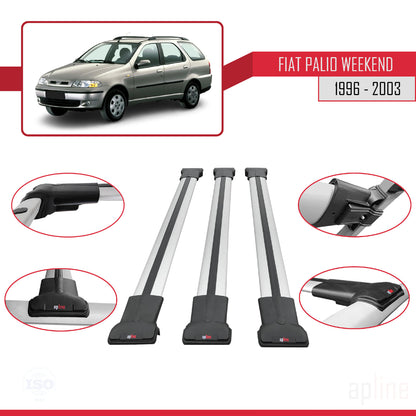 Compatibile con Fiat Palio (178) Weekend 1996-2003 Modello FLY Barre Portatutto Railing Portapacchi Auto Alluminio Grigio 3 Barre