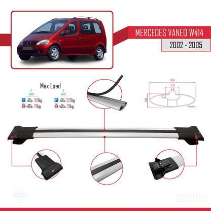 Compatible avec Mercedes Vaneo (W414) 2002-2005 FLY Model Barres de Toit Railing Porte-Bagages de Voiture Gris Aluminium 3 Barres
