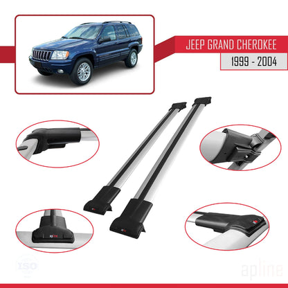 Compatible avec Jeep Grand Cherokee 2 (WJ) 1999-2004 FLY Model Barres de Toit Railing Porte-Bagages de Voiture Gris Aluminium 2 Barres