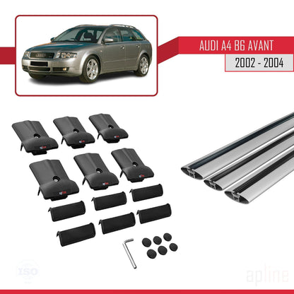 Compatibile con A4 (B6) Avant 2002-2004 modello FLY Barre portatutto per auto Portapacchi in alluminio grigio 3 barre