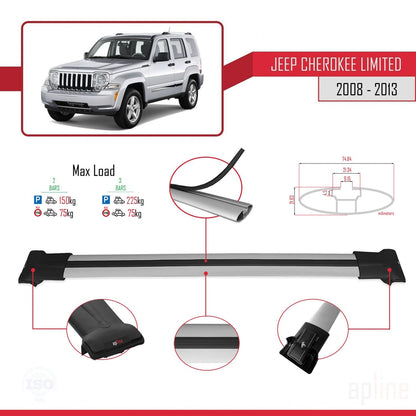 Compatible avec Jeep Cherokee 4 (KK) 2008-2013 FLY Model Barres de Toit Railing Porte-Bagages de Voiture Gris Aluminium 2 Barres