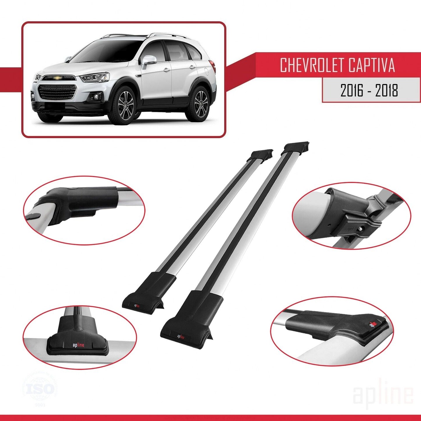 Compatible avec Chevrolet Captiva 2016-2018 FLY Model Barres de Toit Railing Porte-Bagages de Voiture Gris Aluminium 2 Barres