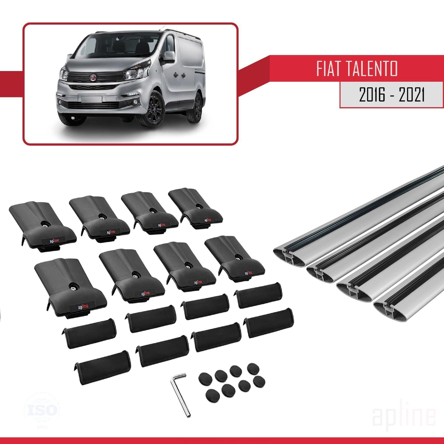 Compatible con Fiat Talento 2016-2021 FLY Model Barras de Techo Auto Portaequipajes Barras Transversales Gris Aluminio 4 Barras