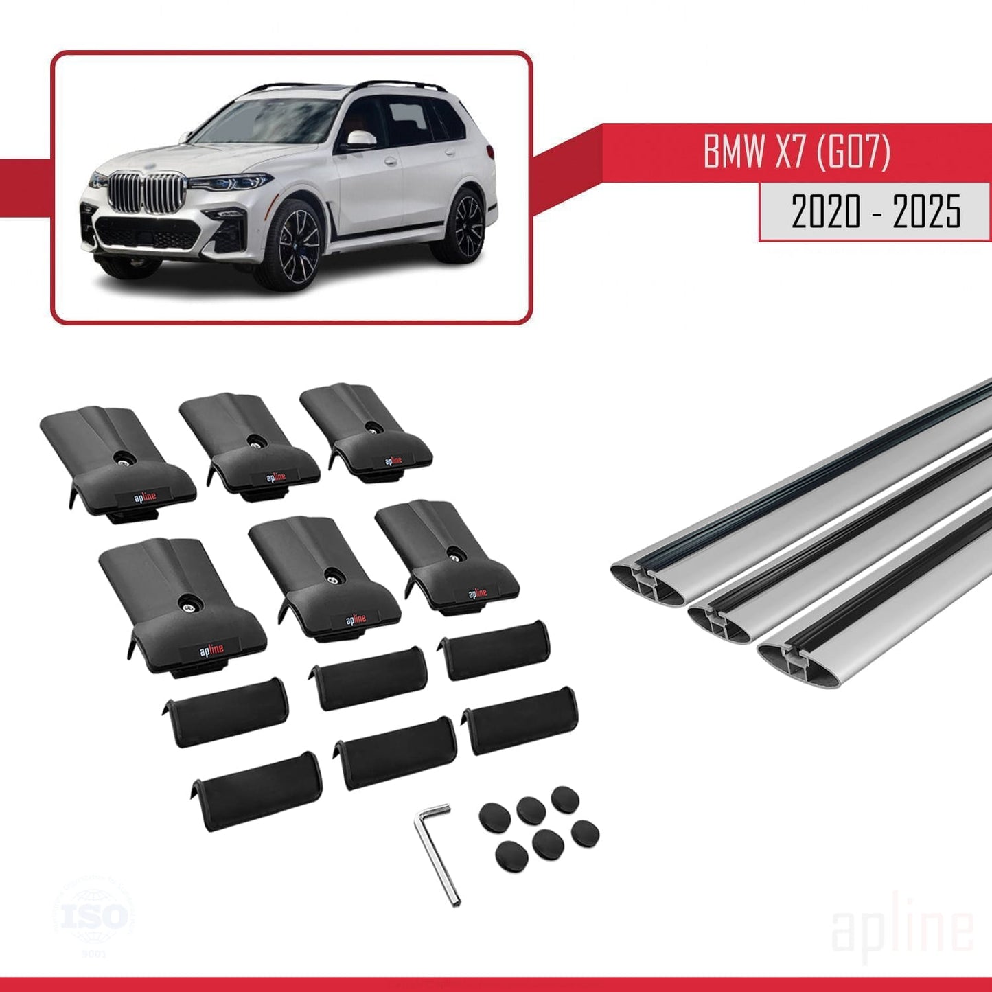 Compatible avec BMW X7 (G07) 2020-2025 FLY Model Barres de Toit Railing Porte-Bagages de Voiture Gris Aluminium 3 Barres