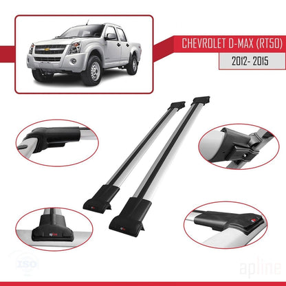 Compatible avec Chevrolet D-Max (RT50) 2012-2015 FLY Model Barres de Toit Railing Porte-Bagages de Voiture Gris Aluminium 2 Barres