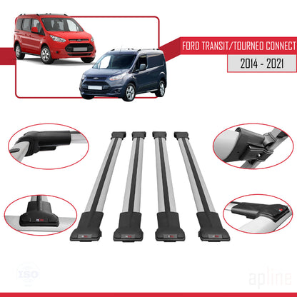 Compatible avec Ford Transit/Tourneo Connect 2 2014-2021 FLY Model Barres de Toit Railing Porte-Bagages de Voiture Gris Aluminium 4 Barres