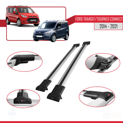 Compatible avec Ford Transit/Tourneo Connect 2 2014-2021 FLY Model Barres de Toit Railing Porte-Bagages de Voiture Gris Aluminium 2 Barres