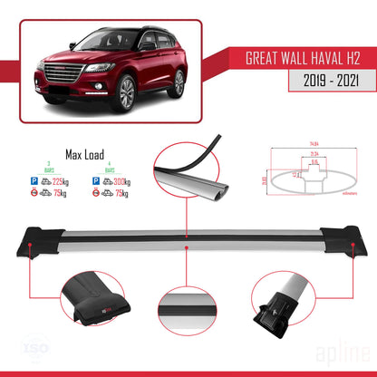 Compatible avec Great Wall Haval H2 2019-2021 FLY Model Barres de Toit Railing Porte-Bagages de Voiture Gris Aluminium 3 Barres