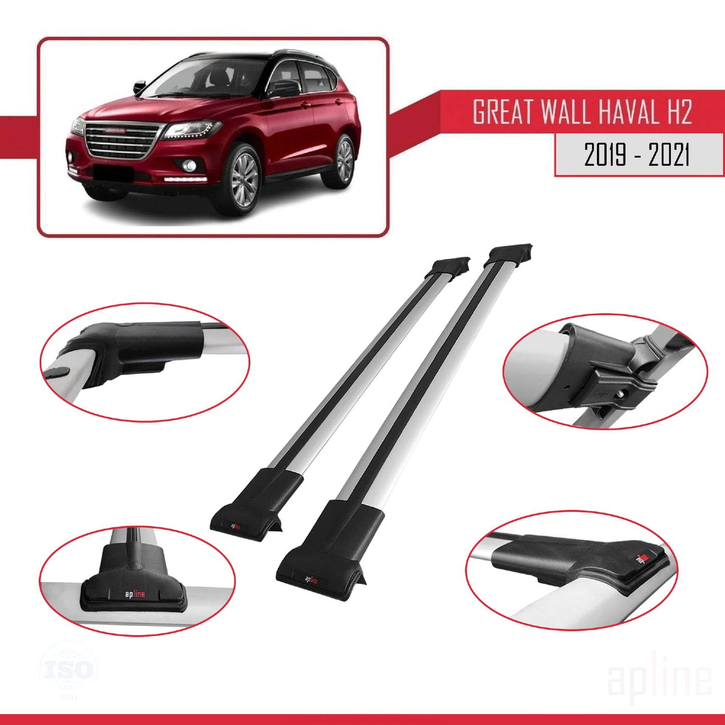 Compatible with Great Wall Haval H2 2019-2021 FLY Model Car Roof Rack Cross Bar Grey Aluminium 2 Bars