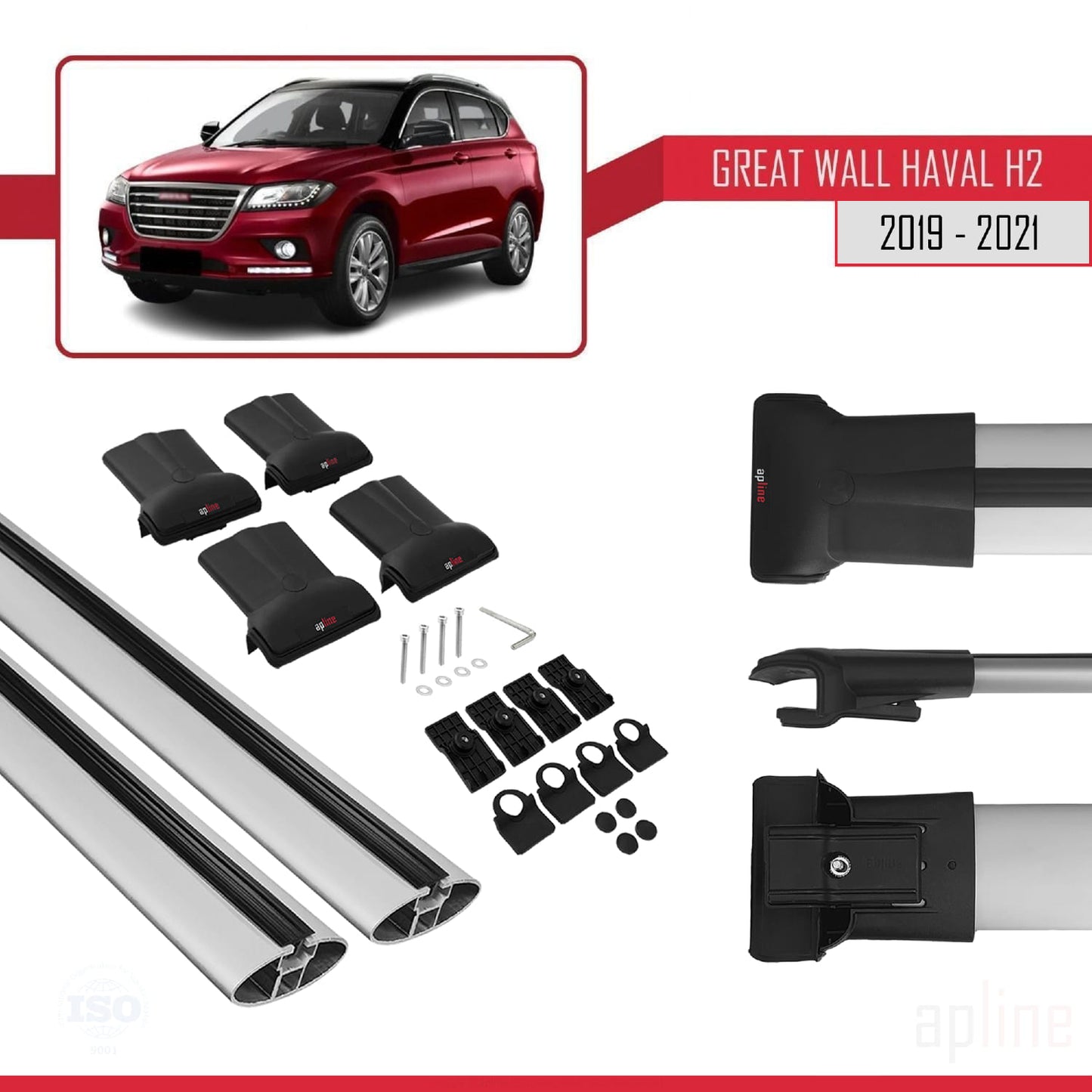 Compatible with Great Wall Haval H2 2019-2021 FLY Model Car Roof Rack Cross Bar Grey Aluminium 2 Bars