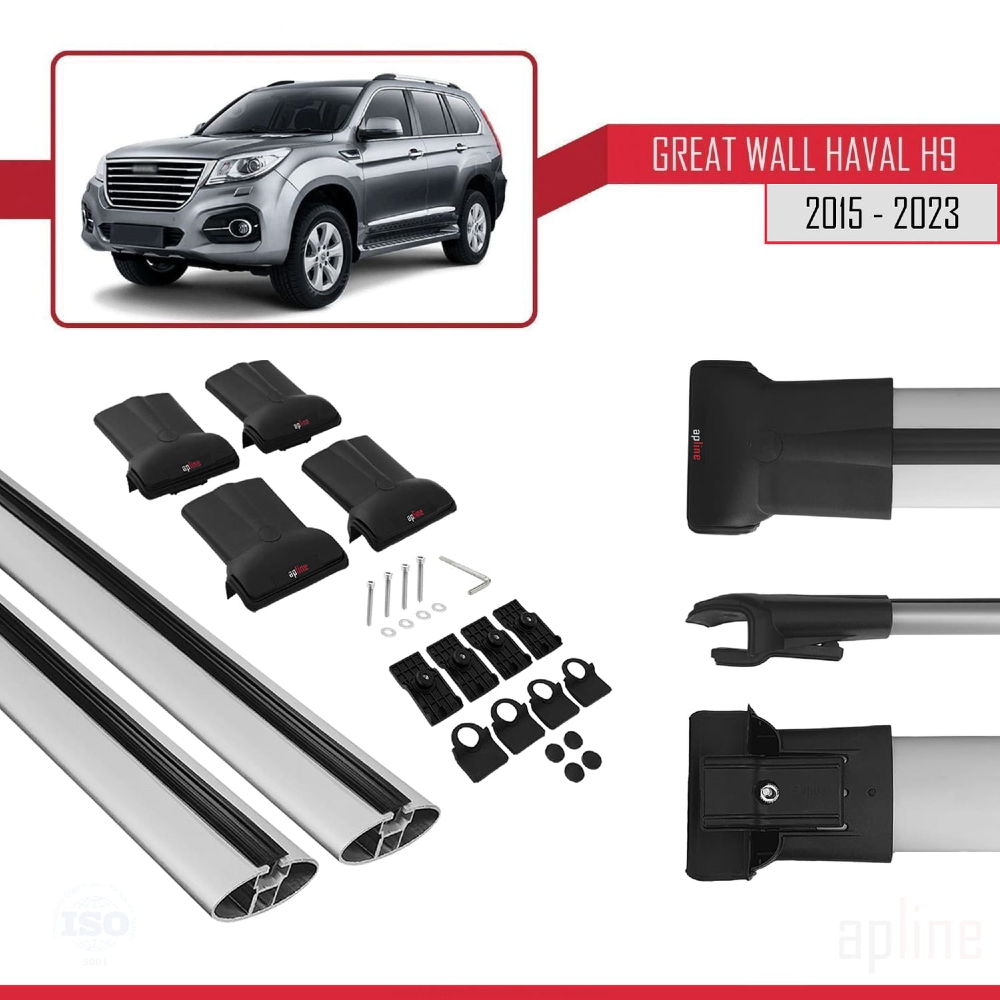 Compatible with Great Wall Haval H9 2015-2023 FLY Model Car Roof Rack Cross Bar Grey Aluminium 2 Bars
