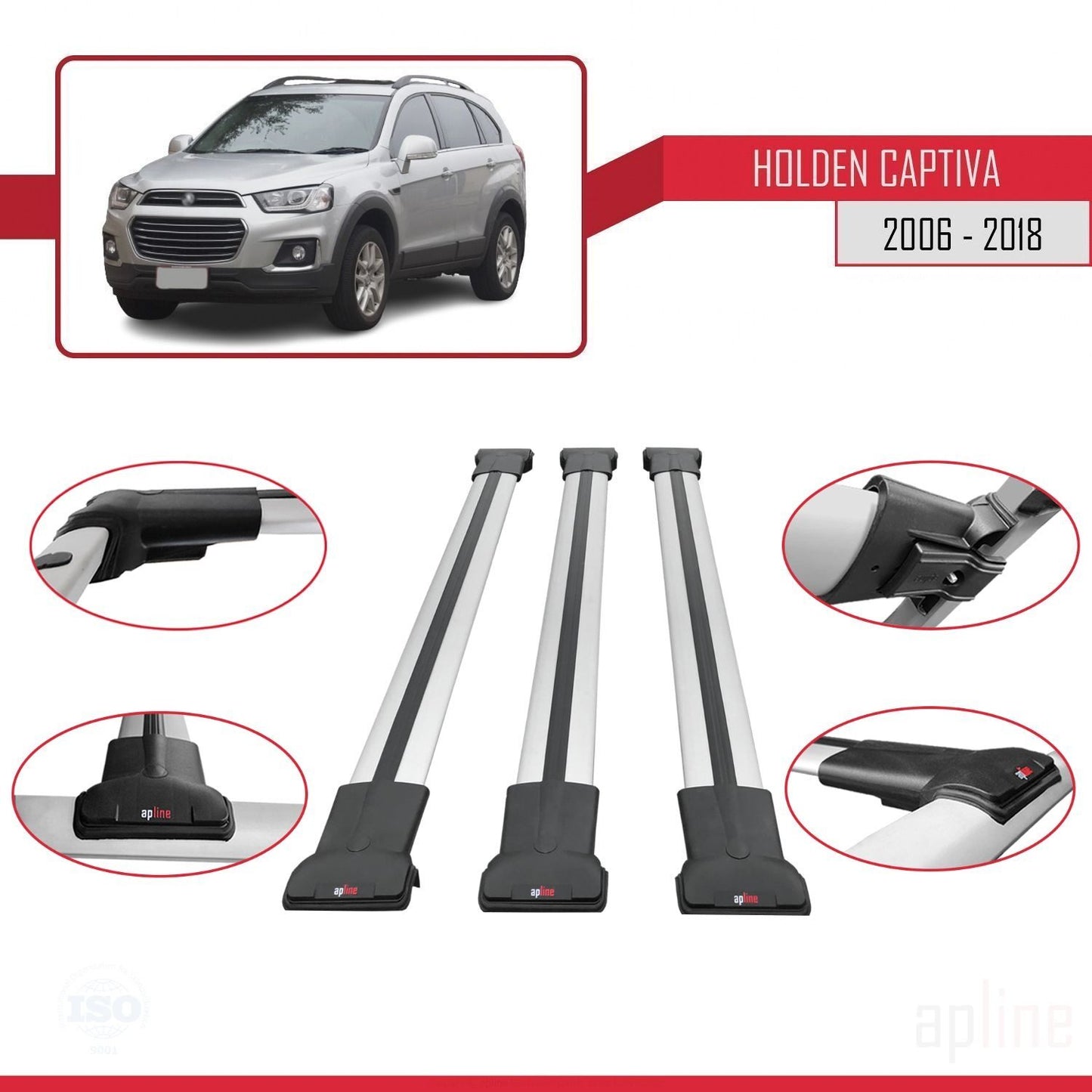Compatible con Holden Captiva 2006-2018 FLY Model Barras de Techo Auto Portaequipajes Barras Transversales Gris Aluminio 3 Barras