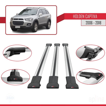 Compatible con Holden Captiva 2006-2018 FLY Model Barras de Techo Auto Portaequipajes Barras Transversales Gris Aluminio 3 Barras