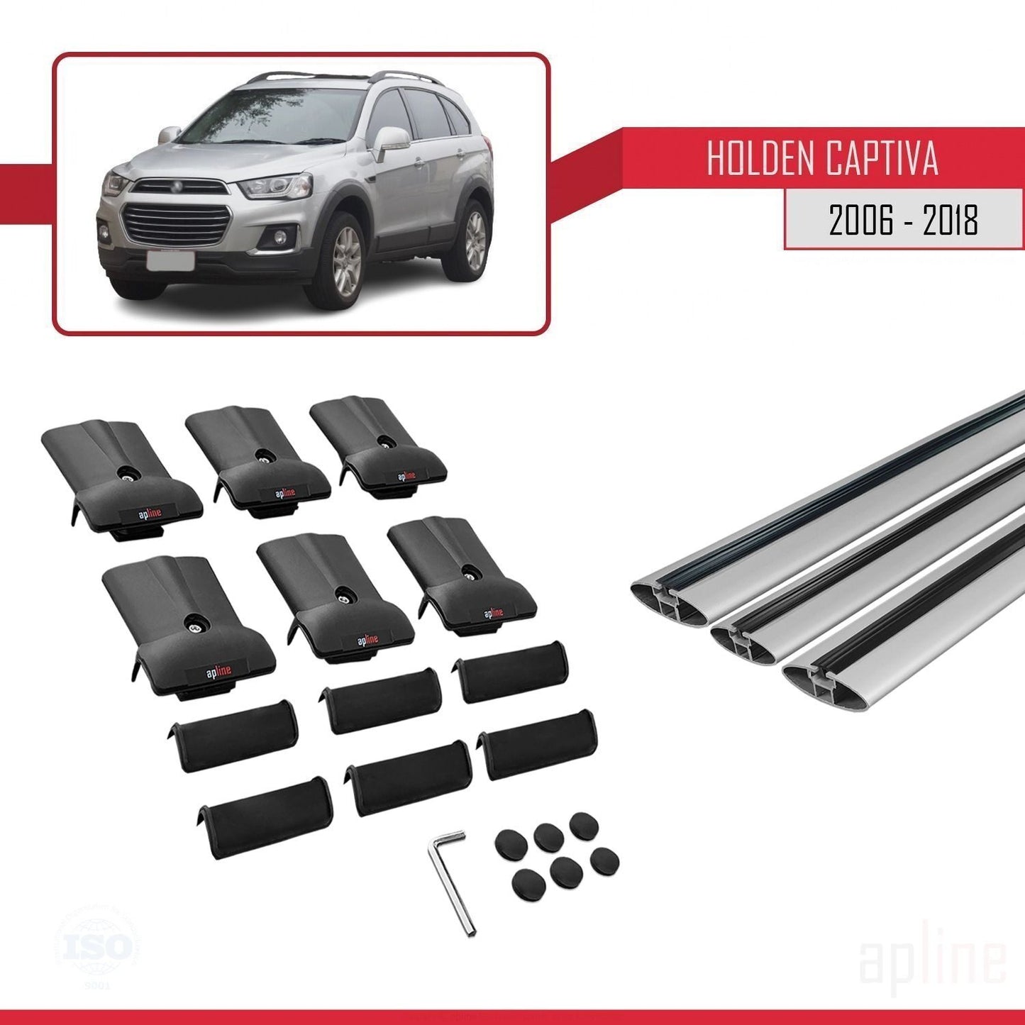 Compatible con Holden Captiva 2006-2018 FLY Model Barras de Techo Auto Portaequipajes Barras Transversales Gris Aluminio 3 Barras