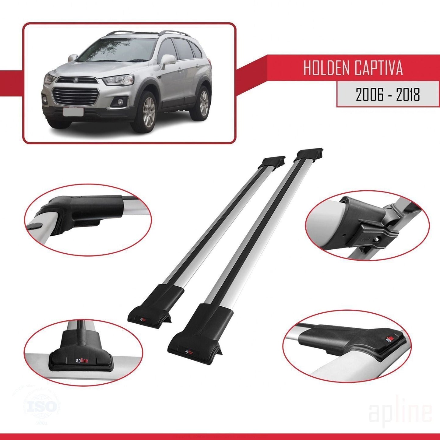 Compatible con Holden Captiva 2006-2018 FLY Model Barras de Techo Auto Portaequipajes Barras Transversales Gris Aluminio 2 Barras