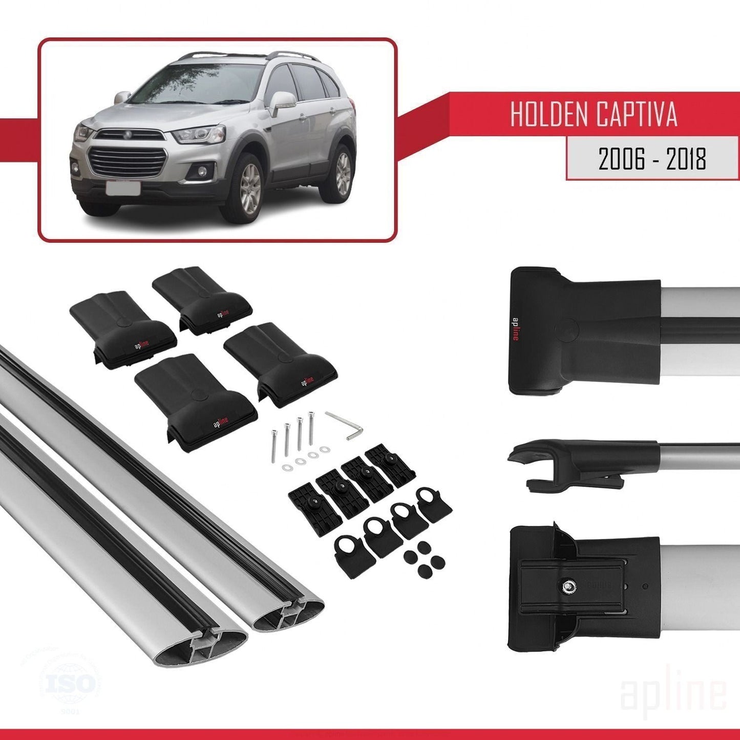 Compatible con Holden Captiva 2006-2018 FLY Model Barras de Techo Auto Portaequipajes Barras Transversales Gris Aluminio 2 Barras