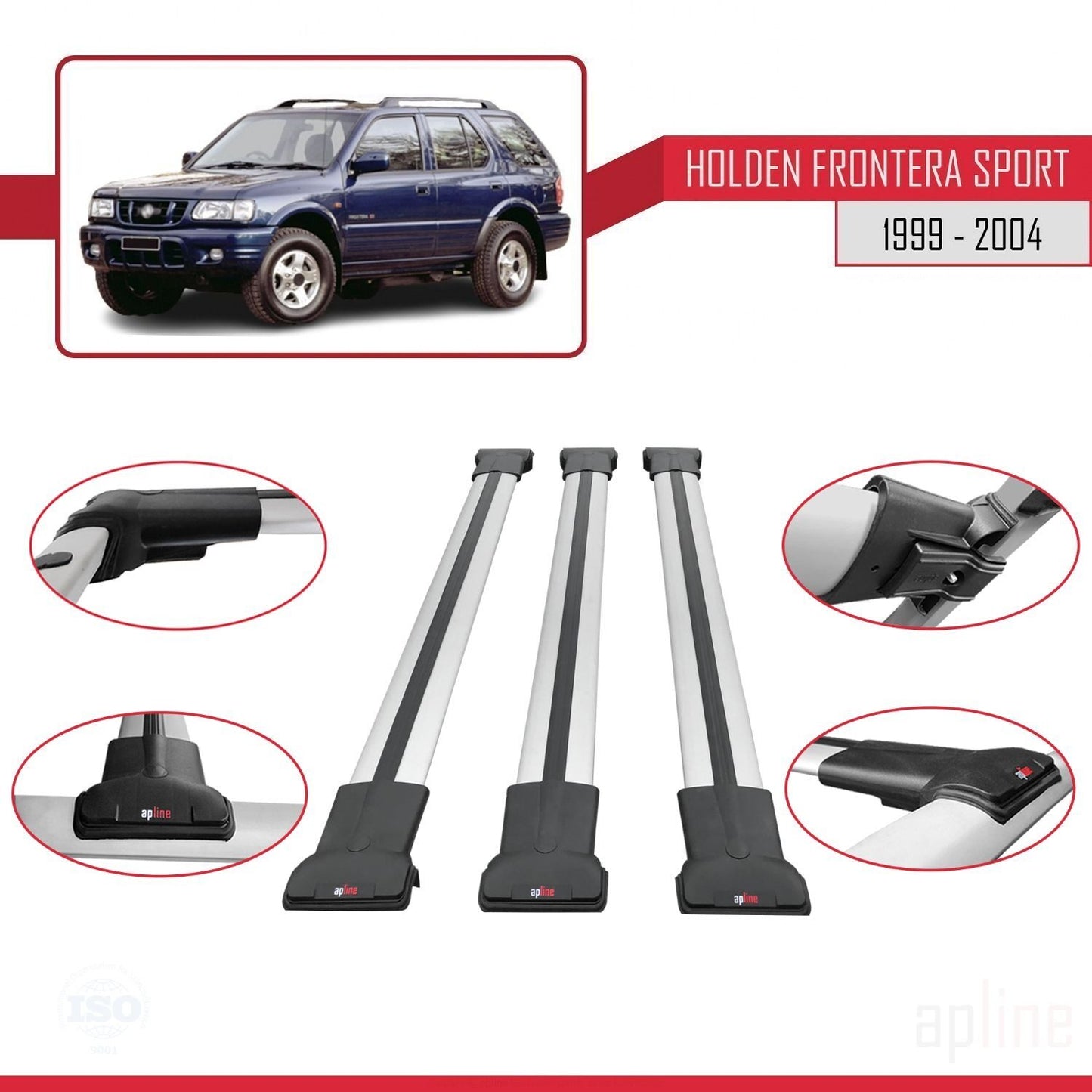 Compatible avec Holden Frontera Sport 2 1999-2004 FLY Model Barres de Toit Railing Porte-Bagages de Voiture Gris Aluminium 3 Barres