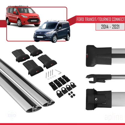 Compatible avec Ford Transit/Tourneo Connect 2 2014-2021 FLY Model Barres de Toit Railing Porte-Bagages de Voiture Gris Aluminium 2 Barres
