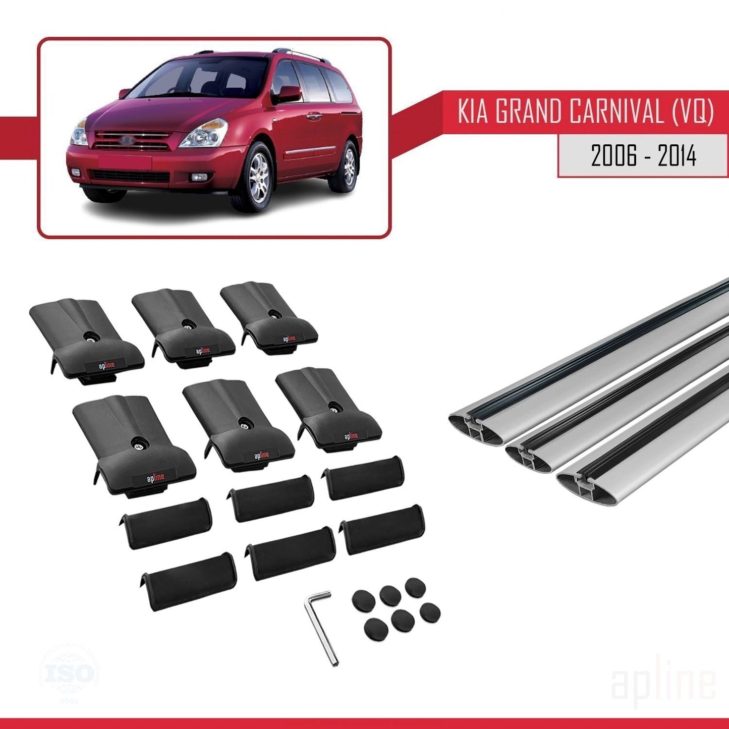 Compatible avec Kia Grand Carnival 2 (VQ) 2006-2014 FLY Model Barres de Toit Railing Porte-Bagages de Voiture Gris Aluminium 3 Barres