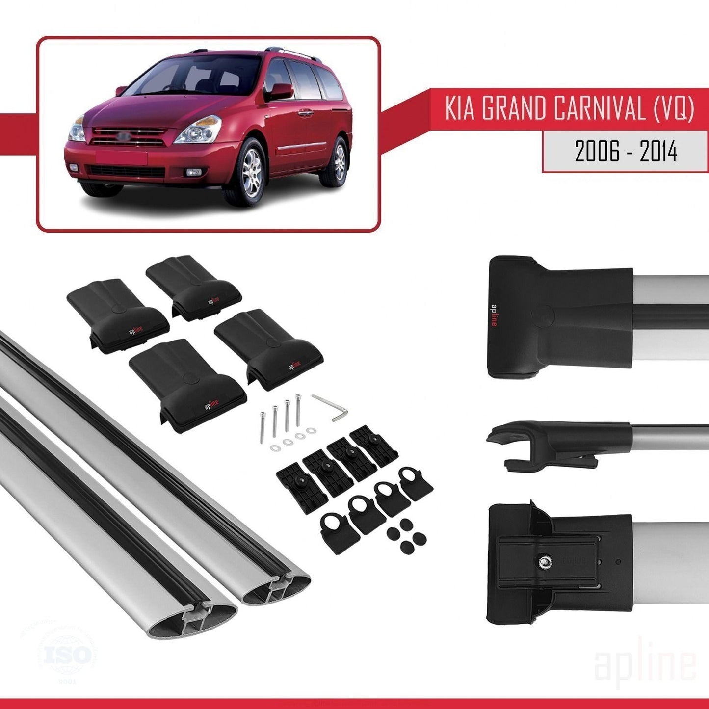 Compatible avec Kia Grand Carnival 2 (VQ) 2006-2014 FLY Model Barres de Toit Railing Porte-Bagages de Voiture Gris Aluminium 2 Barres