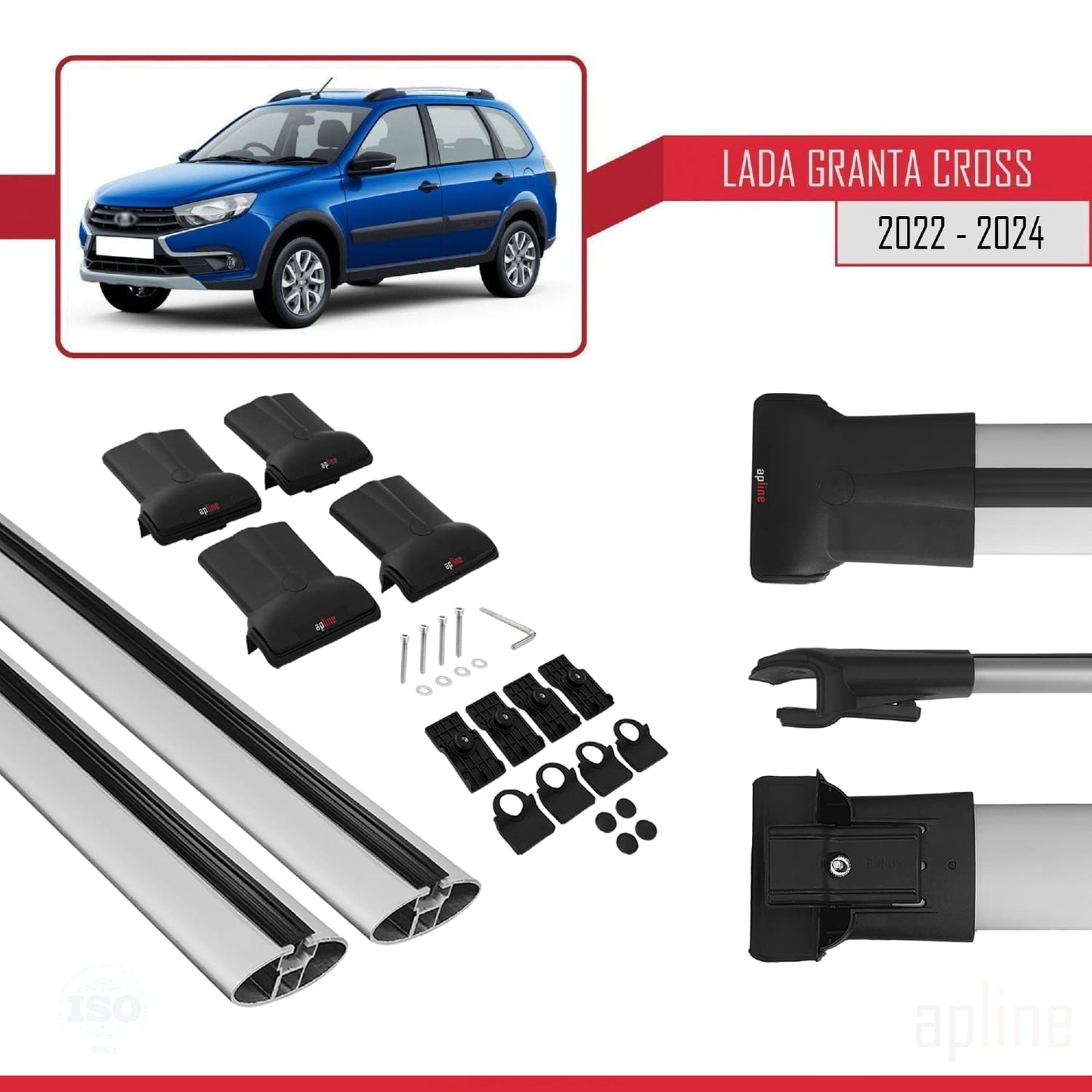 Compatible avec Lada Granta Cross 2022-2024 FLY Model Barres de Toit Railing Porte-Bagages de Voiture Gris Aluminium 2 Barres