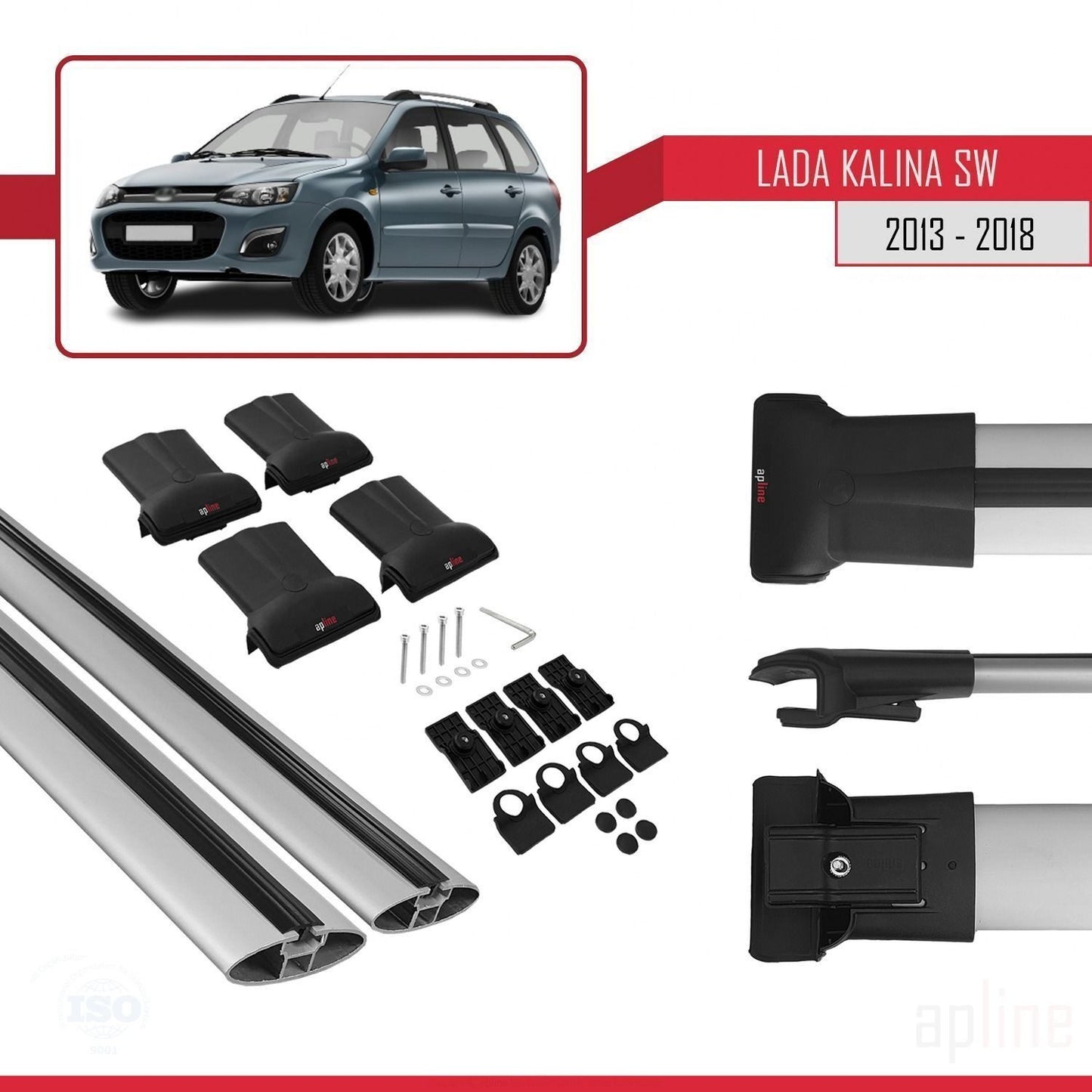 Compatible avec Lada Kalina 2 Break 2013-2018 FLY Model Barres de Toit Railing Porte-Bagages de Voiture Gris Aluminium 2 Barres