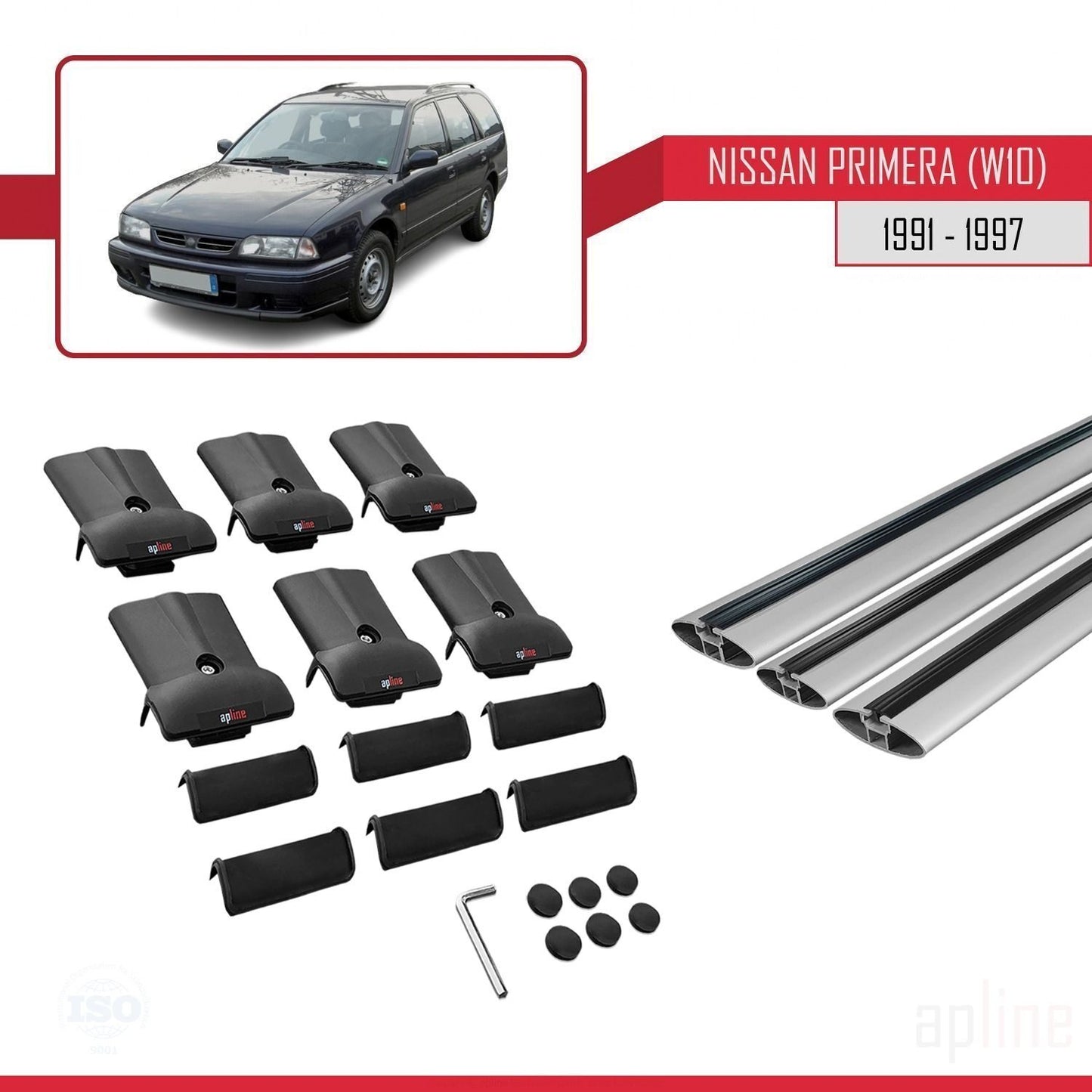 Compatible avec Nissan Primera (W10) Traveller 1991-1997 FLY Model Barres de Toit Railing Porte-Bagages de Voiture Gris Aluminium 3 Barres