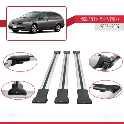 Compatible avec Nissan Primera 3 (W12) Traveller 2002-2007 FLY Model Barres de Toit Railing Porte-Bagages de Voiture Gris Aluminium 3 Barres
