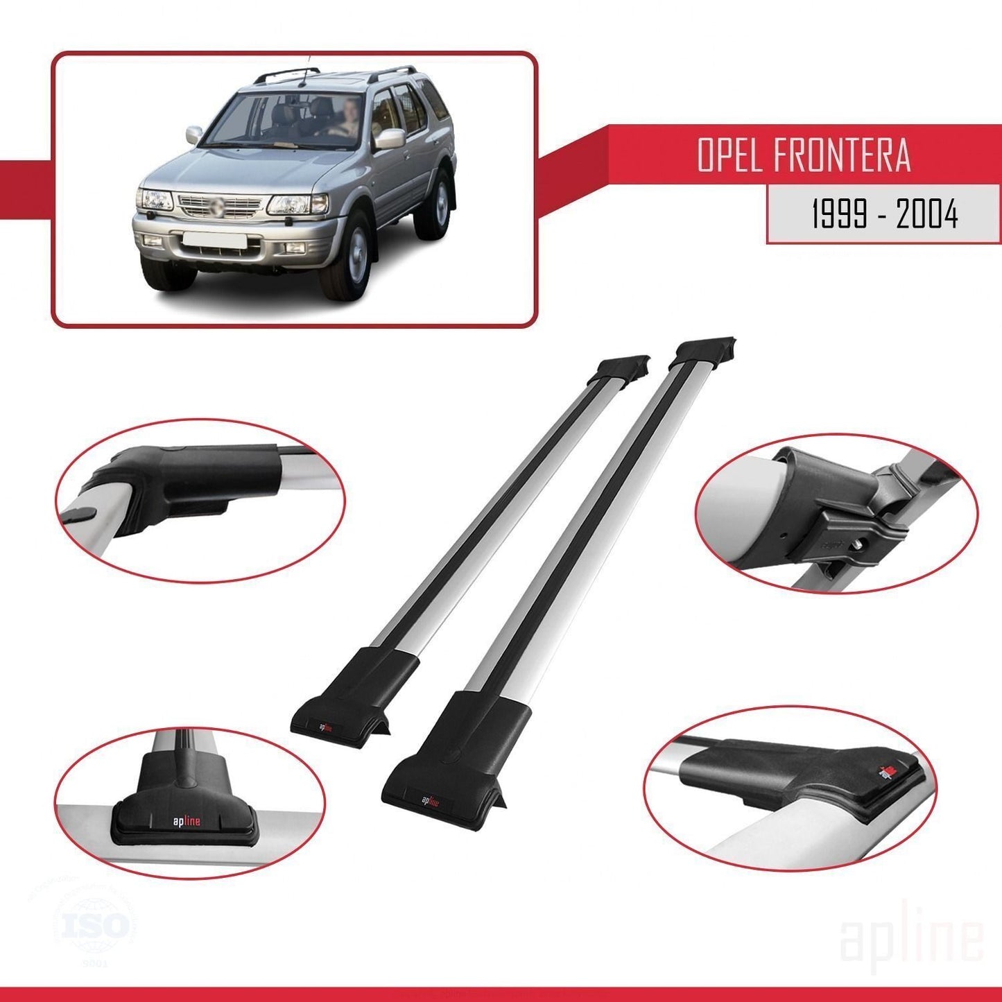 Compatible avec Opel Frontera 2 1999-2004 FLY Model Barres de Toit Railing Porte-Bagages de Voiture Gris Aluminium 2 Barres